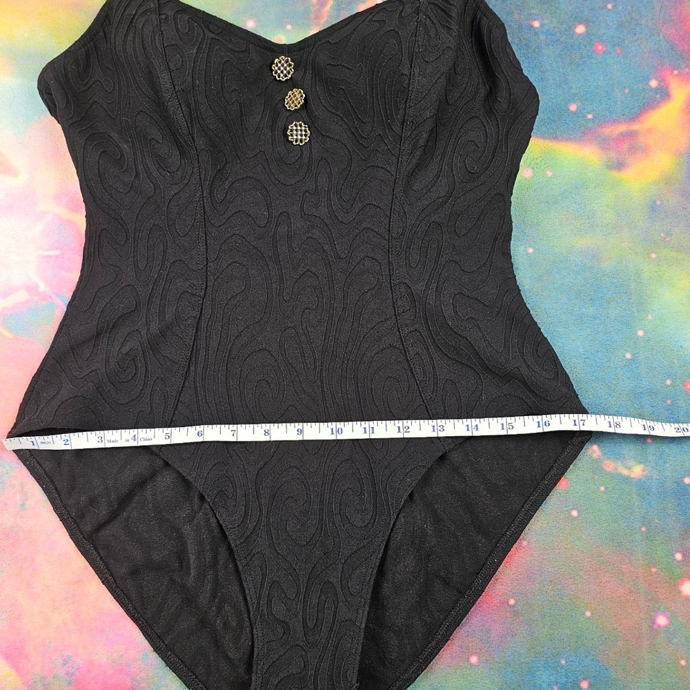 Body I D Maillot‎ Vintage Black Textured One Piece Swimsuit Bodysuit - Picture 9 of 11